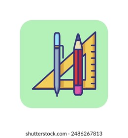 Herramientas icono de línea. Regla, lápiz, pluma. Concepto de Educación. Se puede utilizar para temas como útiles escolares, aula, oficina, papelería