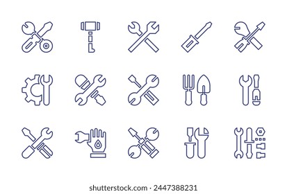 Tools line icon set. Editable stroke. Vector illustration. Containing handwork, repair tool, screwdriver, tool, tools, construction and tools, tools and utensils.