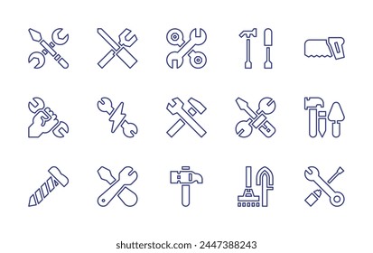 Tools line icon set. Editable stroke. Vector illustration. Containing repair, labor day, electrician, wrench, screw, tools and utensils, tools, construction, work tools.