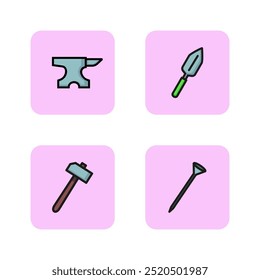 Tools line icon set. Hammer, trowel, nail, anvil. Craft and instruments concept. Vector illustrations can be used for topics like handicraft, repair, hobby