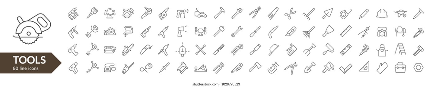 Tools line icon set. Isolated signs on white background. Vector illustration. Collection