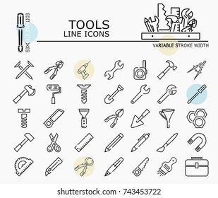 Tools line icons with minimal nodes and editable stroke width and style