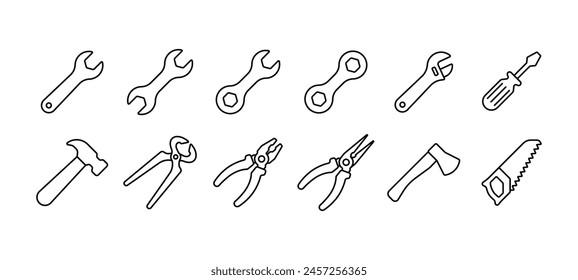 Tools line icons set isolated on white background
