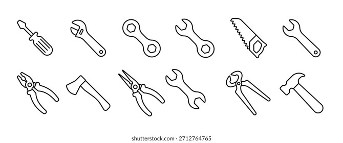 tools line icons set isolated on white background