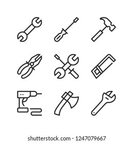 Tools line icons set. Outline elements, linear signs, simple symbols collection. Modern graphic design concepts. Vector line icons isolated on white background