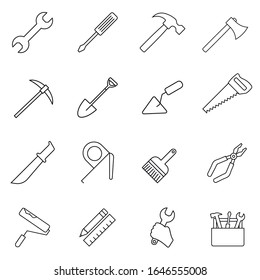 Tools line icons set. Outline elements, linear signs, simple symbols collection. Modern graphic design concepts. Logo concept.