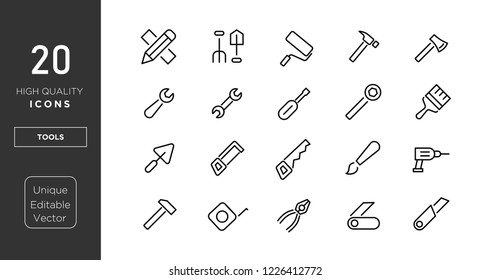 tools line icons. vector linear icon set.