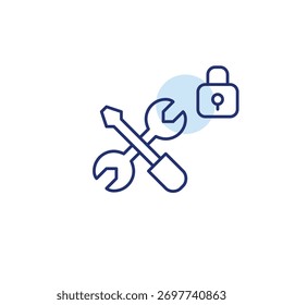 Extras und Sperren. Wartungssicherheit, intelligente Nutzung. Pixel perfekt, bearbeitbares Strichvektorsymbol