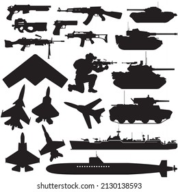 tools and machines for war icon set