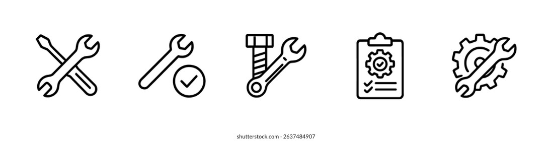 Tools and maintenance icon set. essential equipment symbols in line style