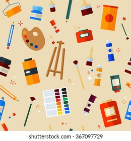 Tools Materials for Creativity and Painting Seamless Pattern. Flat Style in Vector