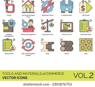 Tools and Materials eCommerce including Shopping, Cart, Check Out, Refurbish, Clamp, Machinery, Protective, Gear, Steel, Wood, Tiles, Cement, Construction, Purchase, Online, Delivery, Materials