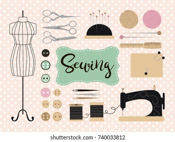 Tools and materials sewing and needlework. Vector illustration