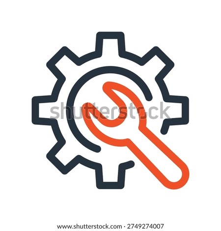 Tools and Mechanics Symbol Spanner Crossing an Industrial Cog
