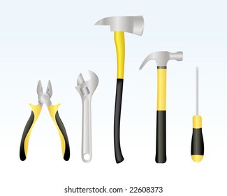 tools. monkey wrench, hammer, pliers