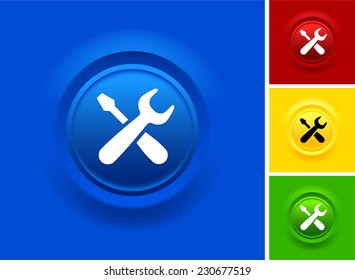 Tools on Blue Bevel Round Button