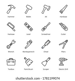 Tools outline Icons - stroke, vector