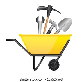 tools over wheelbarrow  isolated over white background. vector