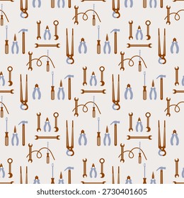Tools pattern seamless background with various hand tools including wrenches and screwdrivers vector