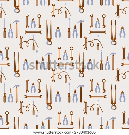 Tools pattern seamless background with various hand tools including wrenches and screwdrivers vector