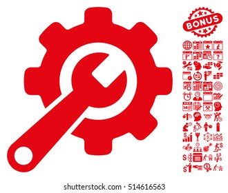 Tools pictograph with bonus calendar and time management pictogram. Vector illustration style is flat iconic symbols, red color, white background.