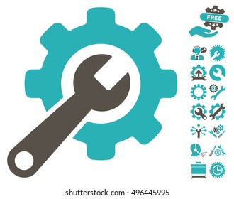 Tools pictograph with bonus tools pictogram. Vector illustration style is flat iconic bicolor symbols, grey and cyan colors, white background.