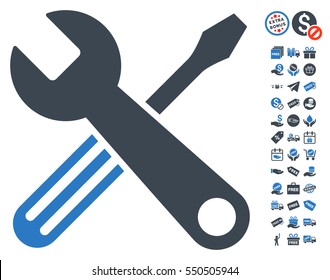 Tools pictograph with free bonus clip art. Vector illustration style is flat iconic symbols, smooth blue colors, white background.