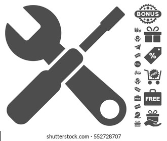 Tools pictograph with free bonus clip art. Vector illustration style is flat iconic symbols, gray color, white background.