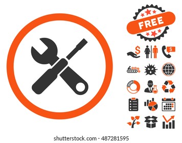 Tools pictograph with free bonus design elements. Vector illustration style is flat iconic bicolor symbols, orange and gray colors, white background.