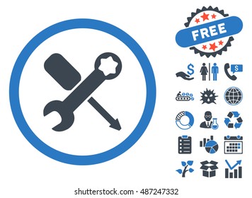 Tools pictograph with free bonus elements. Vector illustration style is flat iconic bicolor symbols, smooth blue colors, white background.