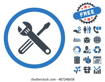 Tools pictograph with free bonus elements. Vector illustration style is flat iconic bicolor symbols, smooth blue colors, white background.