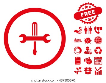 Tools pictograph with free bonus elements. Vector illustration style is flat iconic symbols, red color, white background.