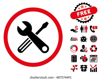 Tools pictograph with free bonus symbols. Vector illustration style is flat iconic bicolor symbols, intensive red and black colors, white background.