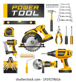 Tools and power tool set house service repair vector