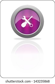 tools purple circle web icon with shadow on white background