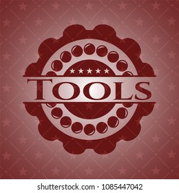 Tools realistic red emblemTools badge with red background