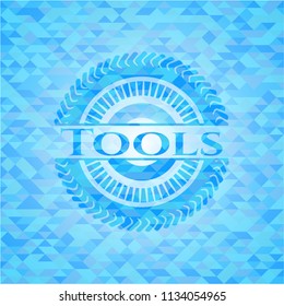 Tools realistic sky blue mosaic emblem