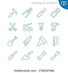 Tools related icons. Editable stroke. Thin vector icon set