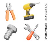 Tools for repair 3d icon set. Tool for repair work. Pliers, drill, screwdriver, bolt, screwdriver, wrench. Isolated icons, objects on a transparent background