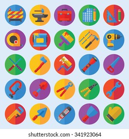 Tools for repair care icons flat set