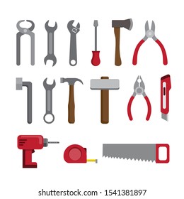 tools repair and construction collection icon set flat vector