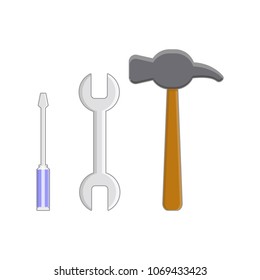 tools repair construction d.i.y. hammer screwdriver cartoon object on white background, vector illustration