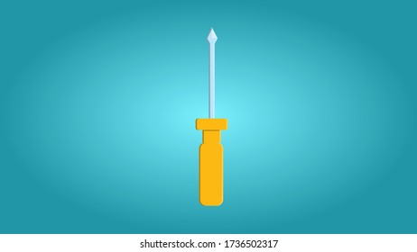 Tools for repair and construction manual yellow screwdriver for loosening screws on a blue background. Vector illustration