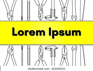 Tools for repair, contour, vector, it is possible to use for advertising, business card, signboard of shop of instruments, site, storage of instruments. Repair tools with text in the middle.