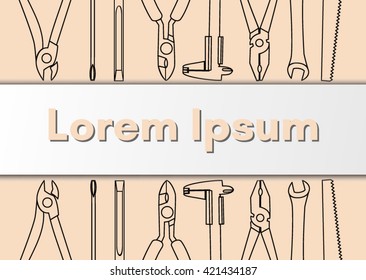 Tools for repair, contour, vector, it is possible to use for advertising, business card, signboard of shop of instruments, site, storage of instruments. Repair tools with text in the middle.