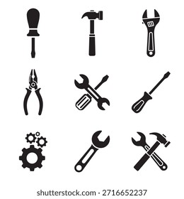 Werkzeuge und Reparatur-Icons Set für Bauwartung und DIY-Services