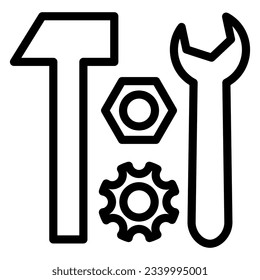 Tools for repair line icon, transport symbol, Hammer and Wrench vector sign on white background, Hammer and spanner tools icon outline for mobile concept and web design. Vector graphics