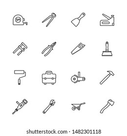Tools, Repair Tool outline icons set - Black symbol on white background - lined simplicity Sign. Flat Vector thin line Icon - editable stroke
