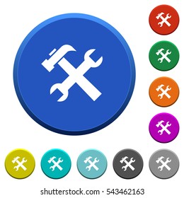 Tools round color beveled buttons with smooth surfaces and flat white icons