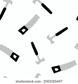 Tools saw and hammer - seamless pattern background. Template for notebook covers, pattern for wallpapers, textile. Flat vector ilustrations.